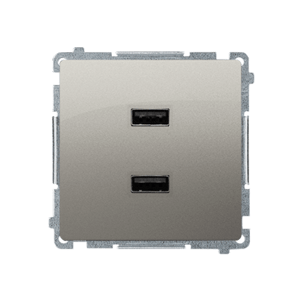 Dvojitá USB nabíjačka, saténový, metalizovaný, USB:A+A, 2,1A