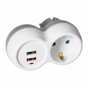 Rozbočovač zásuviek 2x2P+E (Schuko) s 2xUSB nabíjačkou, bielo-šedá (ORNO)