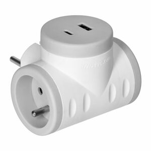 Zásuvkový rozbočovač 2P+E s 2xUSB nabíjačkou, bielo-sivý (ORNO)