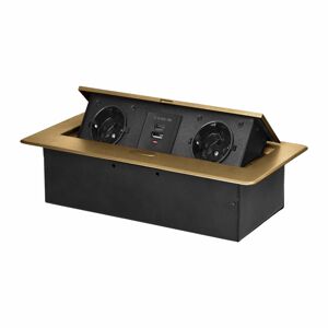 Zapustená nábytková zásuvka s fréz.. okrajom, 2x2P+E (Schuko),2xUSB (typ A,C; 3,6A), zlaté