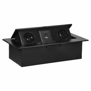 Zapustená nábytková zásuvka s frézovaným okrajom, 2x2P+E
, 2xUSB (typ A+C; 3,6A), čierna