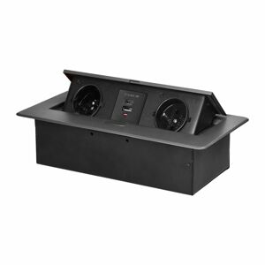 Zapustená nábytková zásuvka s frézovaným okrajom, 2x2P+E
, 2xUSB (typ A+C; 3,6A), grafitov