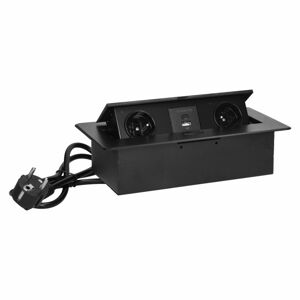 Zapustená nábytková zásuvka s fréz okrajom, 2x2P+E
, 2xUSB (typ A+C), 1,5m kábel, čierne