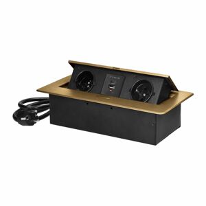Zapustená nábytková zásuvka s fréz okrajom, 2x2P+E
, 2xUSB (typ A+C), 1,5m kábel, zlatá