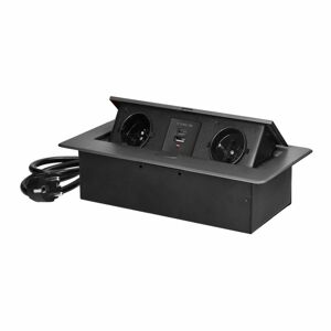 Zapustená nábytková zásuvka s fréz okrajom, 2x2P+E
, 2xUSB (typ A+C), 1,5m kábel, grafit