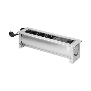 Zapustená nábytková zásuvka s plochým fréz okrajom a otv mech, 3x2P Schuko , 2xNET,1xHDMI