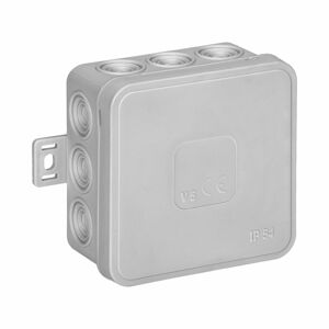 Nástenná rozvodná krabica CLICK IP54 12 káblových vstupov 75x75x41mm šedá