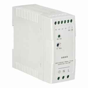 Priemyselný zdroj na DIN lištu, 24VDC, 2,5A, 60W, plastové puzdro (ORNO)