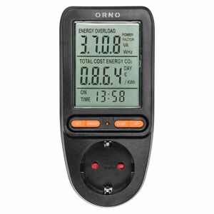 Merač elektrickej spotreby do zásuvky s LCD a nastaviteľ. cenou, SHUKO, biely (ORNO)