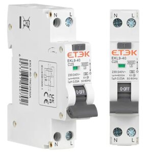 Prúdový chránič s ističom 1-pólový+N C/10A 6kA Typ:A 10mA Rada:EKL9-40 (ETEK)
