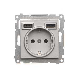 Zásuvka 2P+Z/16A/250V (PS) SCHUKO + 2xUSB matný hliník SIMON55 (Simon)