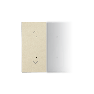 Splitted in half rocker with roller blind pictogram for electronic products; champagne mat