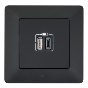 Nabíjačka USB/USB-C 3A čierna Valena Life (Legrand)