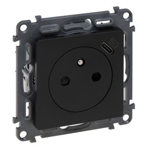 Zásuvka 2P+T/16A/250V + nabíjačka 1xUSB 1A/5V DC čierna Valena Life (Legrand)