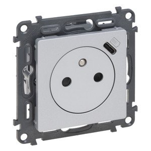 Zásuvka 2P+T/16A/250V + nabíjačka 1xUSB 1A/5V DC hliník Valena Life (Legrand)
