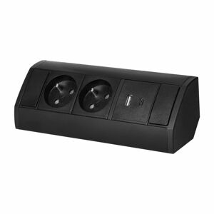Nábytková zásuvka 2x2P+E, 2xUSB (typ A+C; 2,4A), čierna