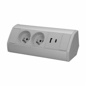 Nábytková zásuvka 2x2P+E, 2xUSB (typ A+C; 2,4A), sivo-strieborná