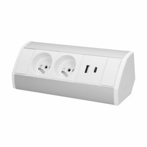 Nábytková zásuvka 2x2P+E, 2xUSB (typ A+C; 2,4A), bielo-strieborná