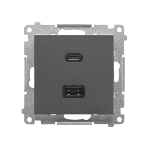 Dvojitá USB nabíjačka, C+A, 30W, grafit matný