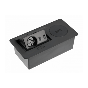 Nábytková zásuvka výklopná 3x230V čierna, USB A+C (GTV)