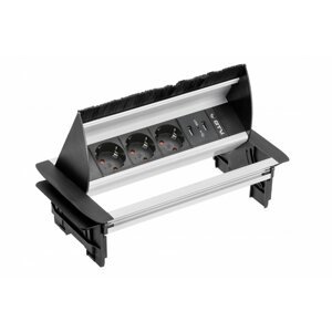 Nábytková zásuvka výklopná 3x230V, 2xUSB, 2,1A, 5V, kábel prívodný 1,5m (GTV)