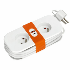 Predlžovací kábel, 2-zásuvky, 1,4 m, s uzem. + 2xUSB biele, FLOWFLEXER ORANŽOVÝ (Kobi)