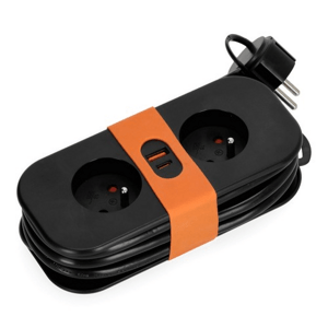 Predlžovací kábel, 2-zásuvky, 1,4 m, s uzem. + 2xUSB čierne, FLOWFLEXER ORANŽOVÝ (Kobi)