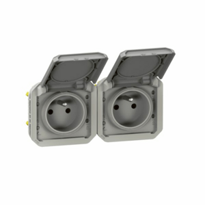 Dvojzásuvka 2P+T/16A/250V (PS) IP55 horiz. prepojená sivá Plexo (Legrand) NOVÁ !