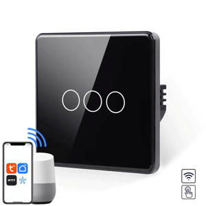Revolo Touch WiFi dotykový vypínač č.5 (3 okruhy) - Čierny zaoblený