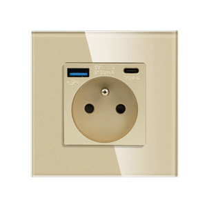 Revolo Touch elektrická zásuvka FR s USB A+C / 20W Fast charging – Zlatá