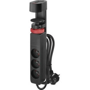 Predlžovací kábel 1,5 m/3 zásuvky/vypínač/stolný držiak/USB/čierny/PVC/1,5 mm2