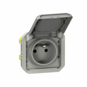 Zásuvka 2P+T/16A/250V clonky (PS) IP55 nový typ, prístroj sivá Plexo (Legrand)