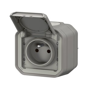 NOVÉ PLEXO Zásuvka 2P+T/16A/250V clonky (PS) IP55-IK07 sivá KOMPLET (Legrand)