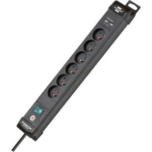 Premium-Line Napájacia lišta 6 zásuviek s vypínačom+USB 3,1A čierna 3m H05V (Brennenstuhl)