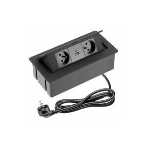 Nábytková zásuvka výklopná 2x230V + 2xUSB (A+C) čierna, kábel (GTV)