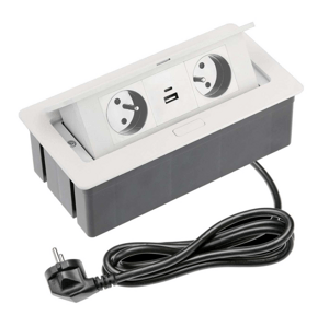 Nábytková zásuvka výklopná 2x230V + 2xUSB (A+C) biela, kábel (GTV)