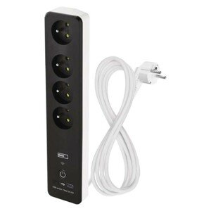 GoSmart predlžovací kábel 2 m / 4 zásuvky / s vyp. / s USB / biely-čierny / PVC / 1,5 mm2