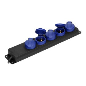 Predlžovacia zásuvka Schuko s gumeným káblom, 5 zásuviek 2P+E, IP44, H05RR-F 3x1,5mm2, 3m