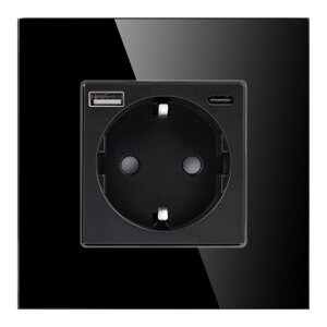 Wall socket 2P+Z with USB-A + USB-C charger, Schuko, 5VDC, 3A, black