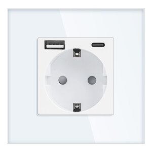 Wall socket 2P+Z with USB-A + USB-C charger, Schuko, 5VDC, 3A, white