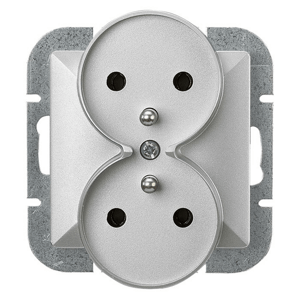 Dvojitá zapustená zásuvka 2x2P+E Pearl, 16A, 250V, PT-6 PR, strieborná