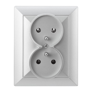 Dvojitá zapustená zásuvka 2x2P+E Pearl, 16A, 250V, PT-6P, strieborná