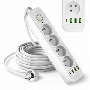Predlžovací kábel, 4-zásuvky, 5 m, s uzem. +USB biele, CONNECTO (Kobi)