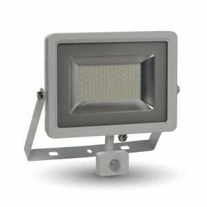 Reflektor LED 50W, 6000K, 4000lm, IP44, 100°, Al-biela, VS-RE, senz., VT-4850PIR (V-TAC)
